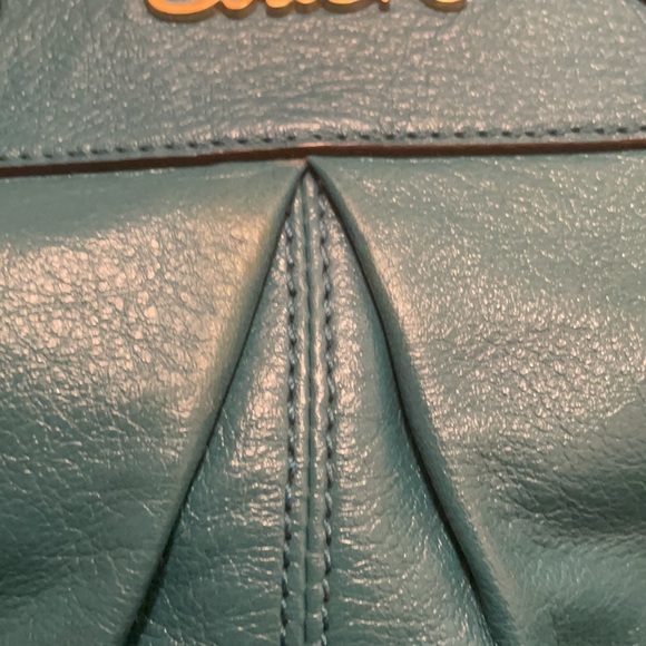 Coach satchel in teal color with a removable strap - Picture 7 of 8